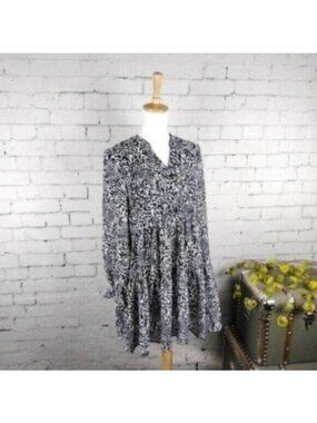 Elan Animal Print Babydoll Mini Dress In Black And White Small